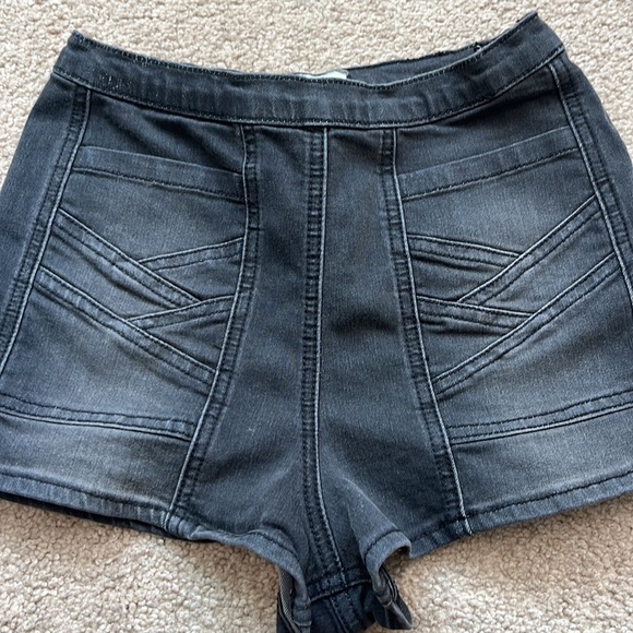 Free People High Waist Radar Love Black Wash Side Zipper Denim Shorts - Picture 3 of 8